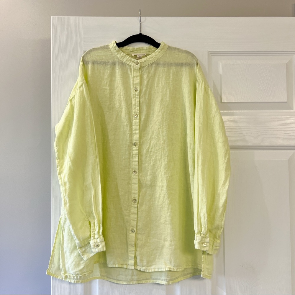 Eileen Fisher Soft Yellow Button Down Linen Tunic
